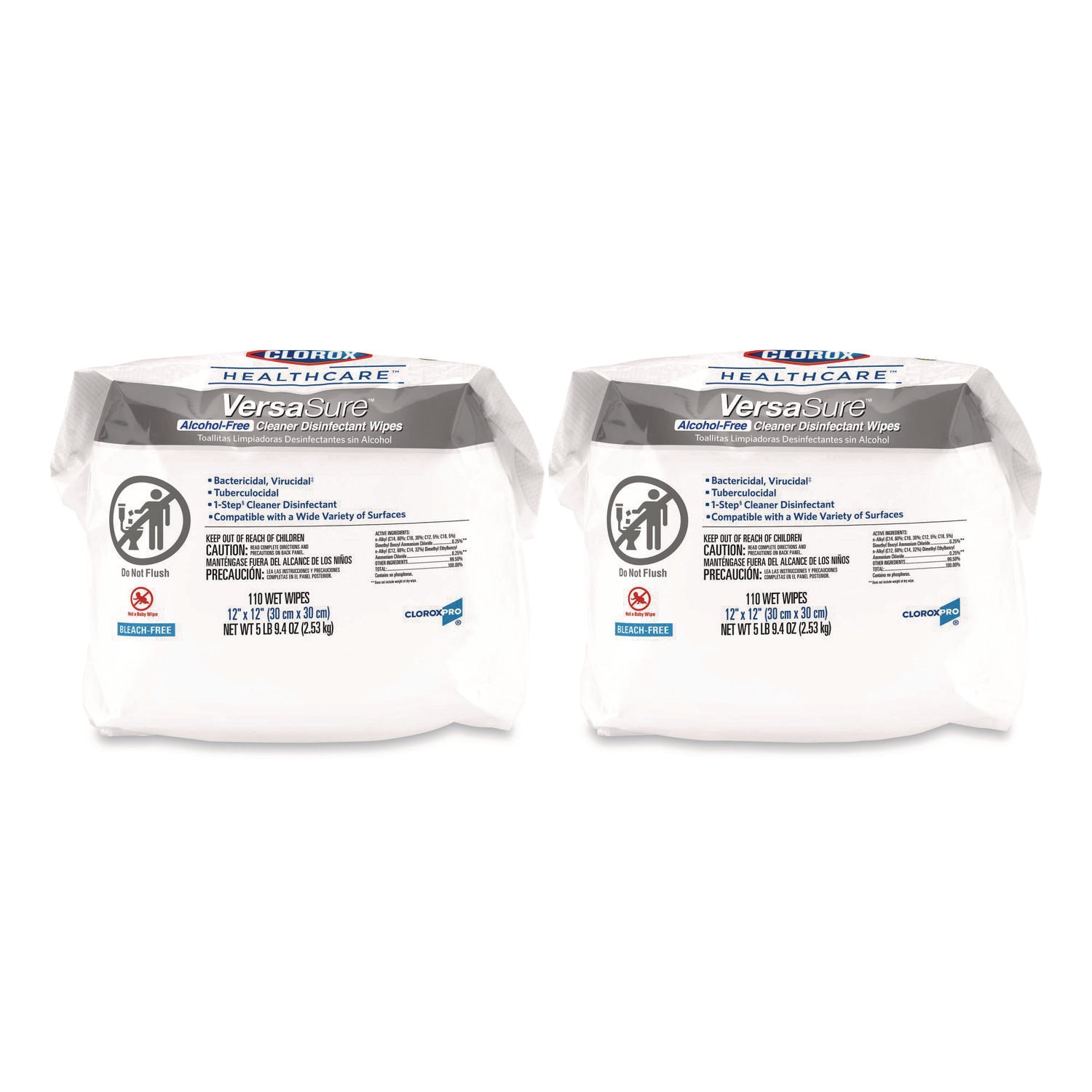 VersaSure Cleaner Disinfectant Wipes, Refill, 1-Ply, 12 x 10, Fragranced, White, 110/Pouch, 2 Pouches/Carton