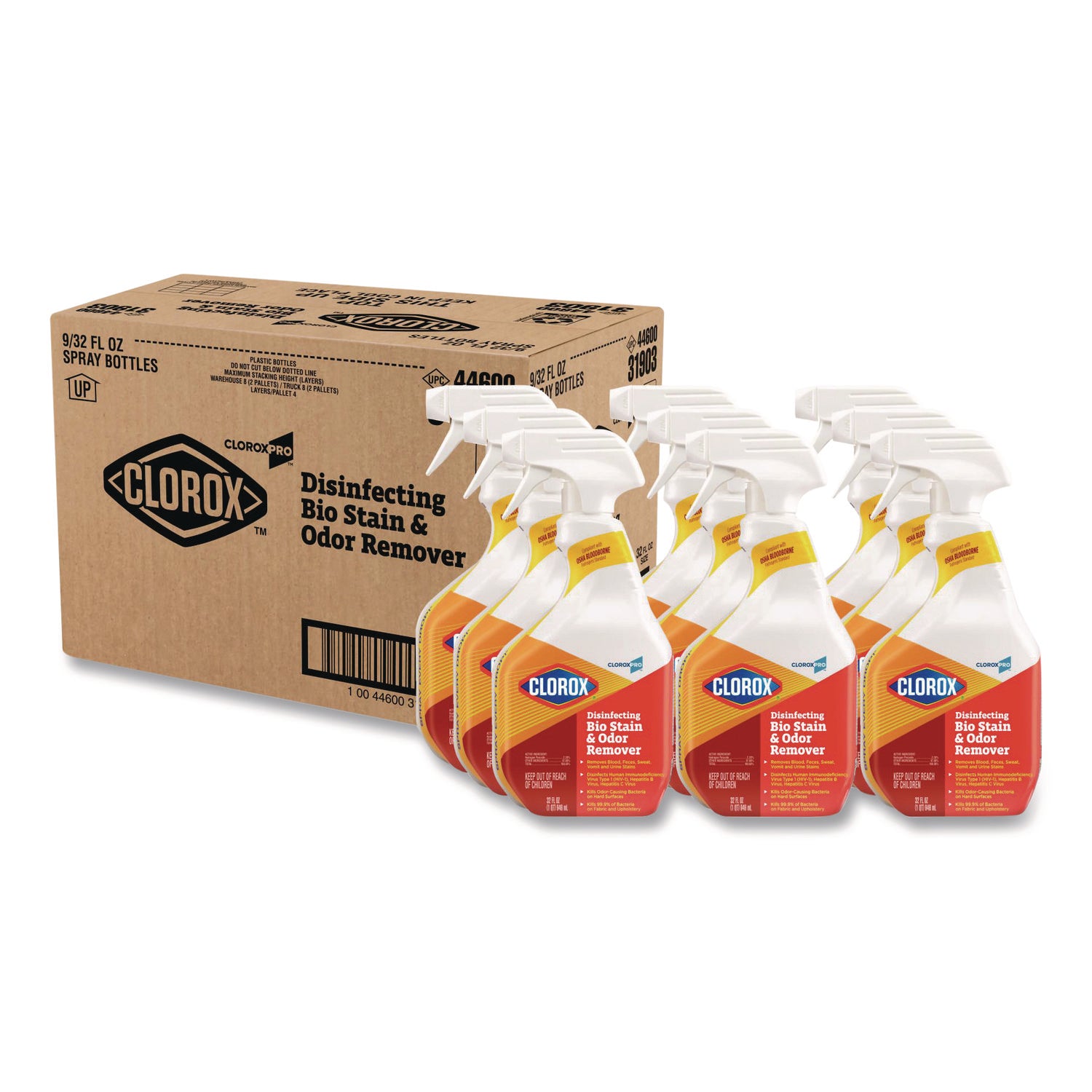 Disinfecting Bio Stain And Odor Remover, Fragranced, 32 Oz Spray Bottle, 9/carton