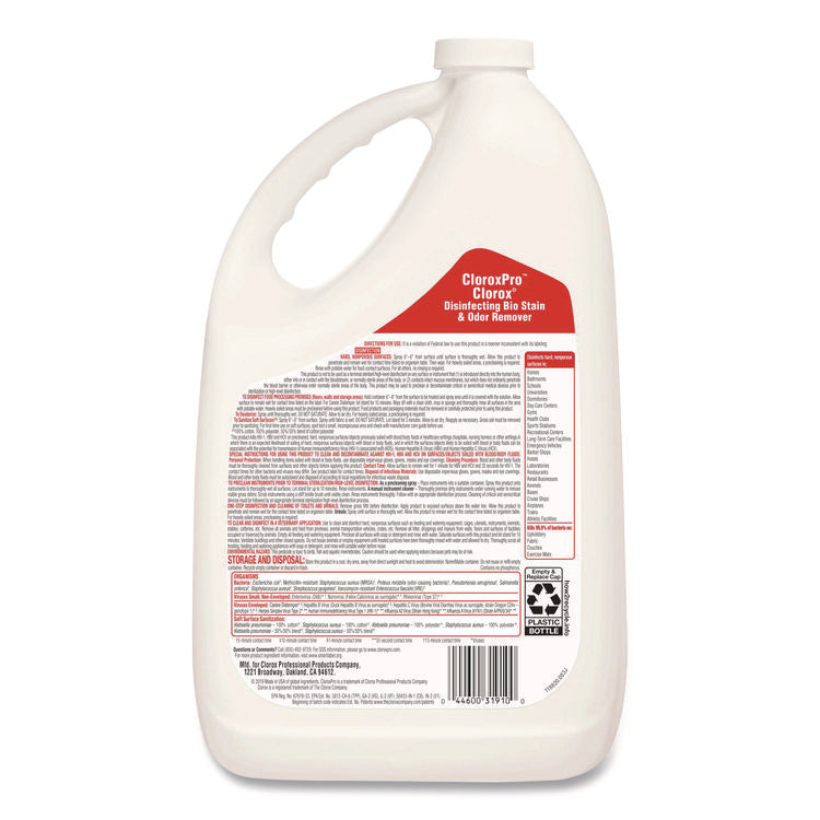 Disinfecting Bio Stain and Odor Remover, Fragranced, 128 oz Refill Bottle, 4/Carton