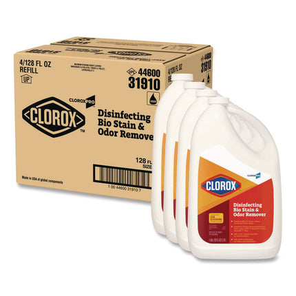 Disinfecting Bio Stain and Odor Remover, Fragranced, 128 oz Refill Bottle, 4/Carton