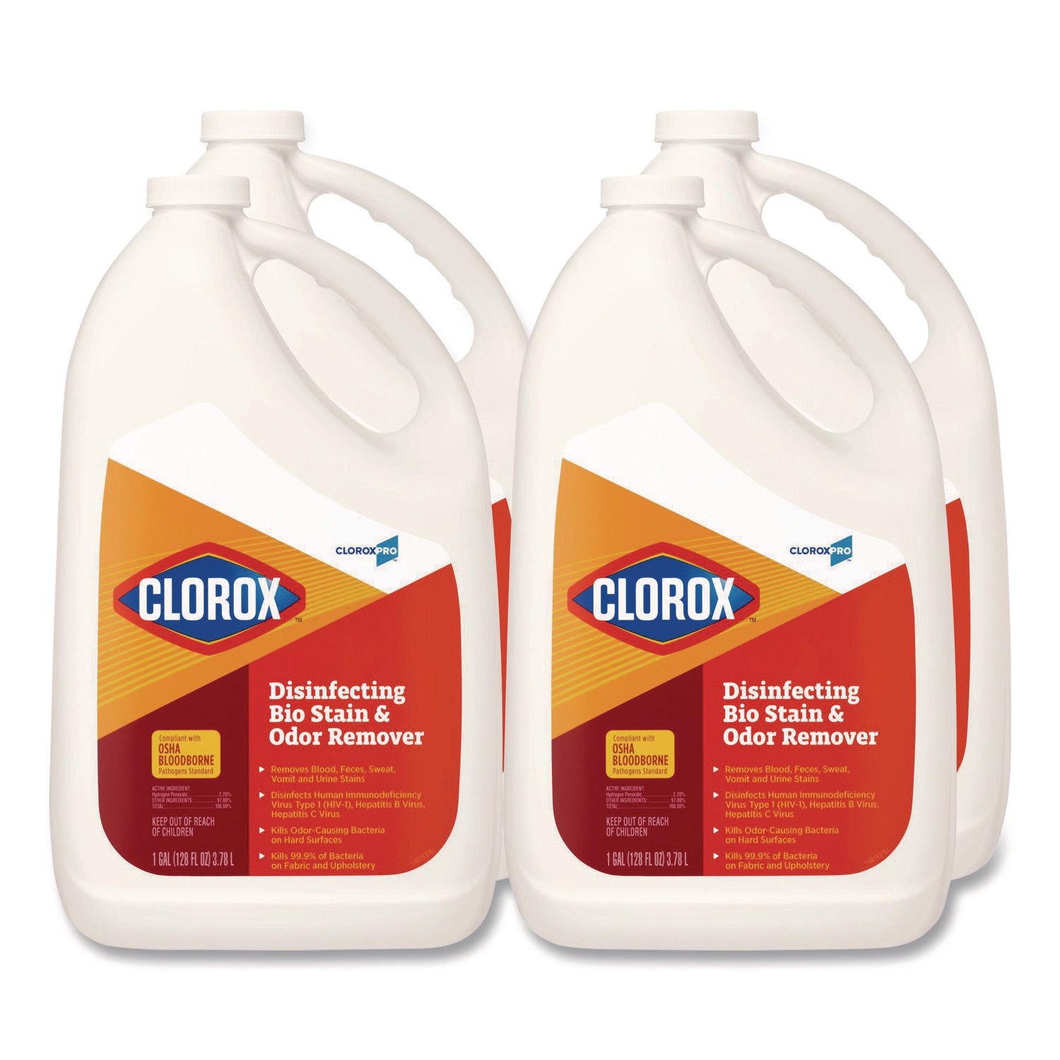 Disinfecting Bio Stain and Odor Remover, Fragranced, 128 oz Refill Bottle, 4/Carton