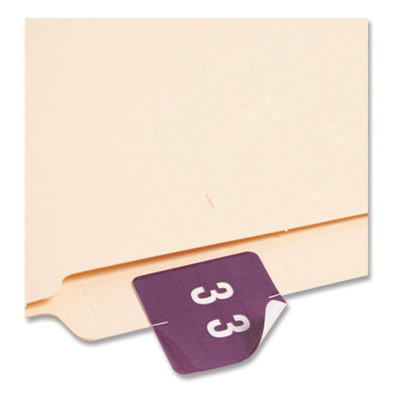 Numerical End Tab File Folder Labels, 3, 1.5 X 1.5, Purple, 250/roll