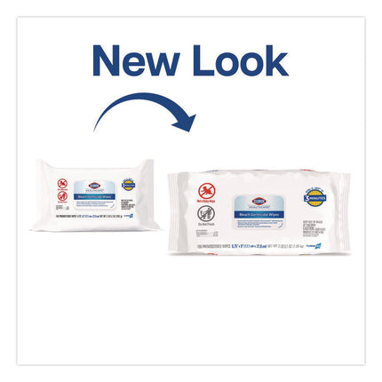 Bleach Germicidal Wipes, Disinfectant Wipes, 1-Ply, 6.75 x 9, Unscented, White, 100 Wipes/Flex-Pack, 6 Flex-Packs/Carton