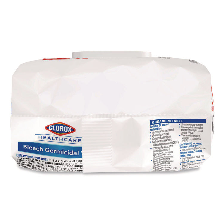 Bleach Germicidal Wipes, Disinfectant Wipes, 1-Ply, 6.75 x 9, Unscented, White, 100 Wipes/Flex-Pack, 6 Flex-Packs/Carton