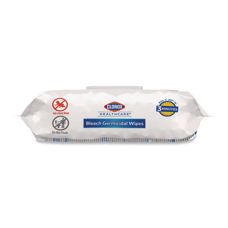 Bleach Germicidal Wipes, Disinfectant Wipes, 1-Ply, 6.75 x 9, Unscented, White, 100 Wipes/Flex-Pack, 6 Flex-Packs/Carton