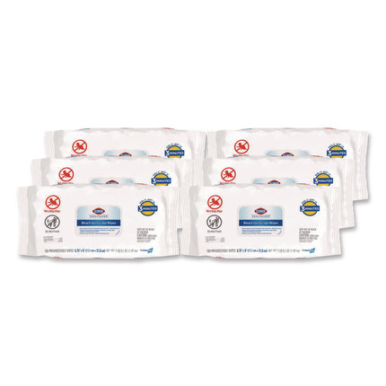 Bleach Germicidal Wipes, Disinfectant Wipes, 1-Ply, 6.75 x 9, Unscented, White, 100 Wipes/Flex-Pack, 6 Flex-Packs/Carton
