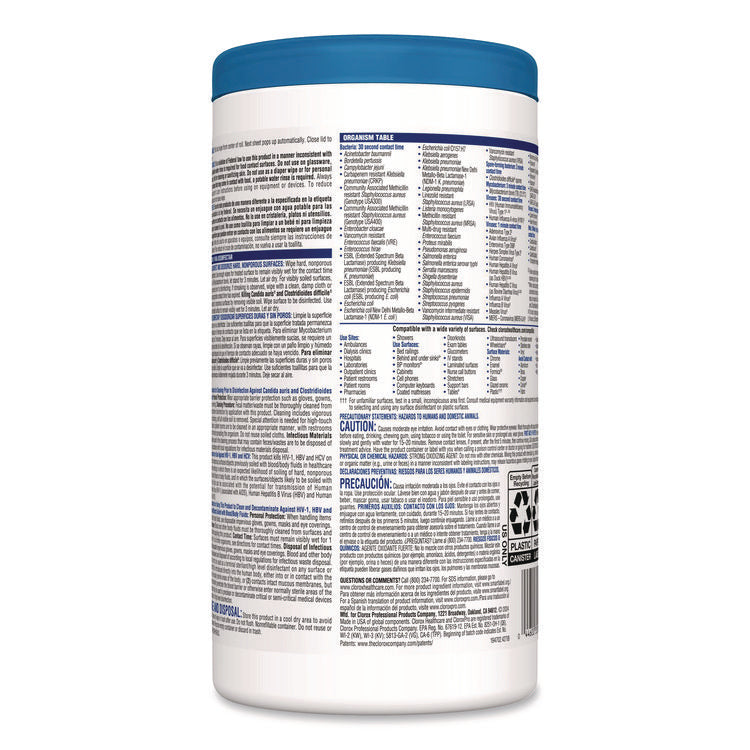 Bleach Germicidal Wipes, 1-Ply, 6.75 x 9, Unscented, White, 70/Canister