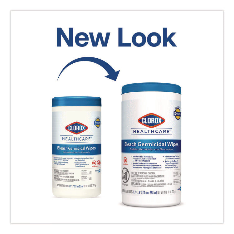 Bleach Germicidal Wipes, 1-Ply, 6.75 x 9, Unscented, White, 70/Canister, 6 Canisters/Carton