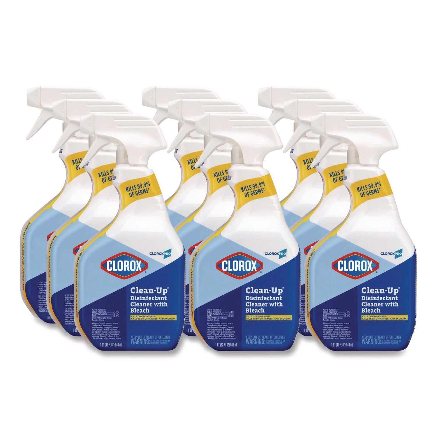 CloroxPro Clean-Up Disinfectant Cleaner with Bleach, 32 oz Smart Tube Spray, 9/Carton