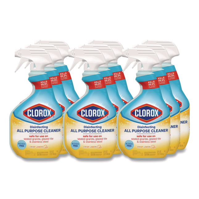 Disinfecting All Purpose Cleaner Spray, Crisp Lemon Scent, 32 oz Bottle, 9/Carton