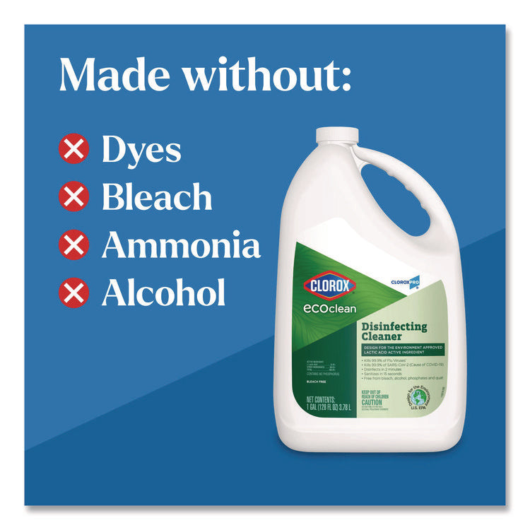 Clorox Pro EcoClean Disinfecting Cleaner, Unscented, 128 oz Refill Bottle, 4/Carton