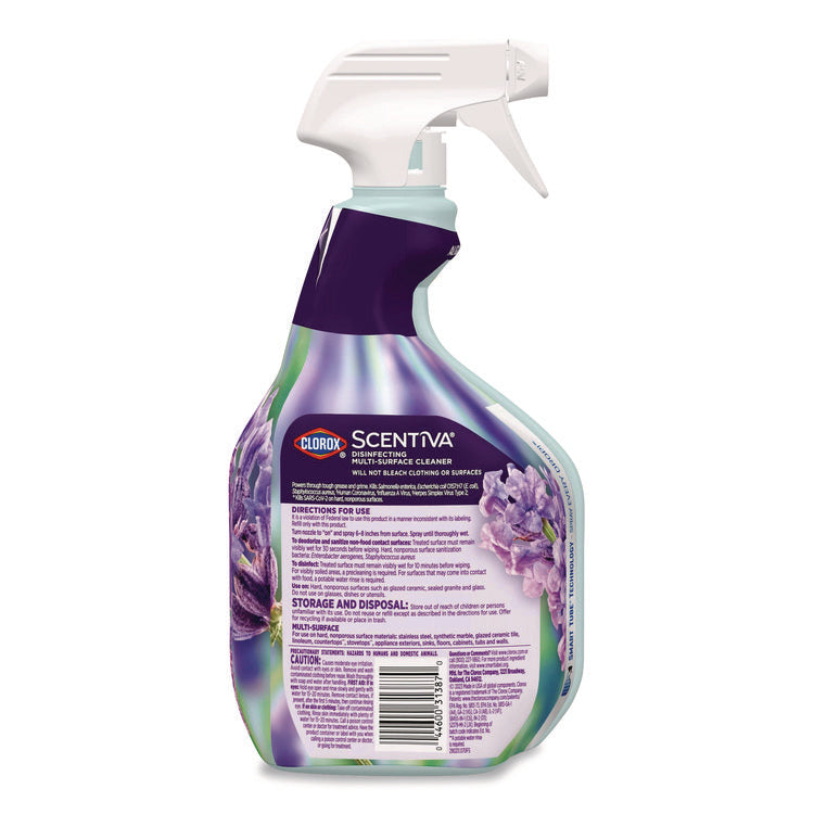 Scentiva Disinfecting Multi-Surface Cleaner, Bleach Free, Lavender and Jasmine, 32 oz Spray Bottle, 9/Carton