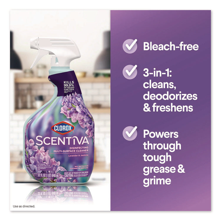 Scentiva Disinfecting Multi-Surface Cleaner, Bleach Free, Lavender and Jasmine, 32 oz Spray Bottle, 9/Carton