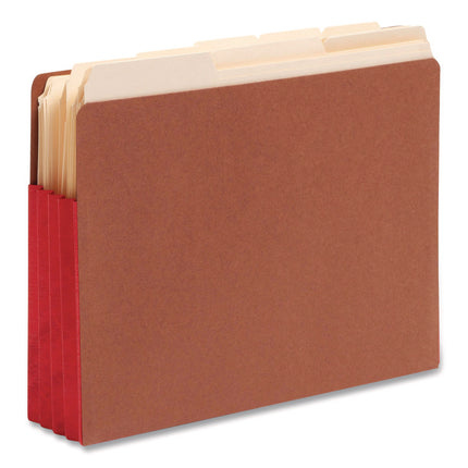 Redrope Drop-Front End Tab File Pockets, Fully Lined 6.5" High Gussets, 3.5" Expansion, Letter Size, Redrope/Red, 10/Box