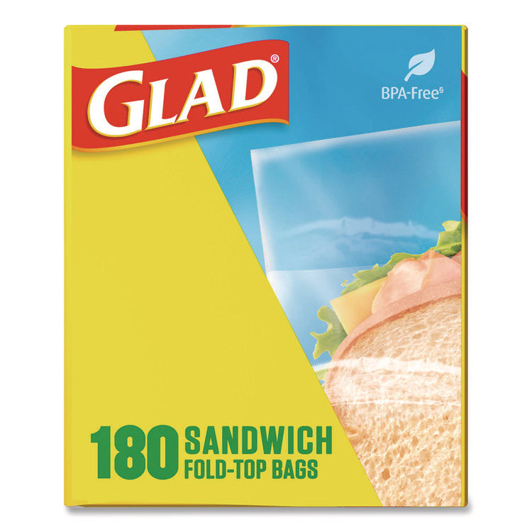 Fold Top Food Storage Plastic Sandwich Bags, 6.5 x 5.5, Clear, 180 Bags/Box, 12 Boxes/Carton