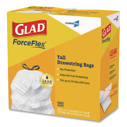 CloroxPro ForceFlex Tall Kitchen Drawstring Trash Bags, 13 gal, 24 x 27.38, Gray, 100 Bags/Box, 4 Boxes/Carton