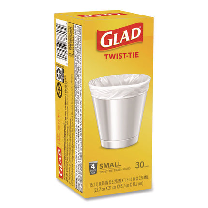 Small Twist-Tie Trash Bags, 4 gal, 0.74 mil, 23 x 21.63, White, 30/Box