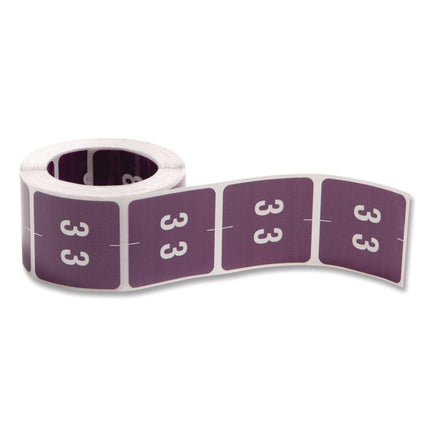 Numerical End Tab File Folder Labels, 3, 1.5 X 1.5, Purple, 250/roll