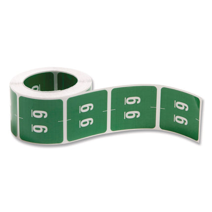 Numerical End Tab File Folder Labels, 6, 1.5 X 1.5, Green, 250/roll