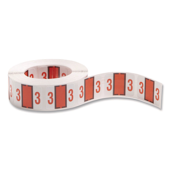 Numerical End Tab File Folder Labels, 3, 1 X 1.25, White, 500/roll