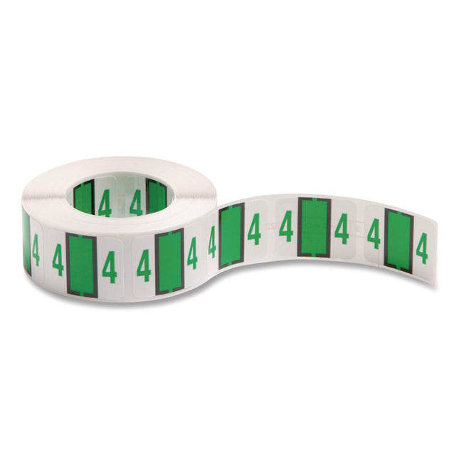 Numerical End Tab File Folder Labels, 4, 1 X 1.25, White, 500/roll