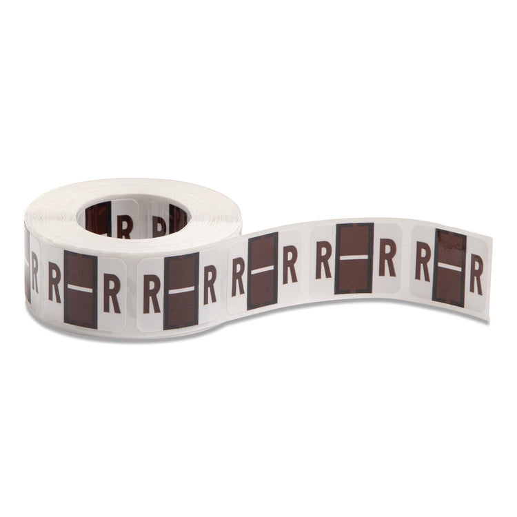 A-Z Color-Coded End Tab Filing Labels, R, 1 X 1.25, White, 500/roll