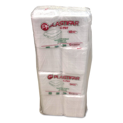 Foam Hinged Lid Containers, 3-Compartment, 7.56 x 8.25 x 2.38, White, Foam, 200/Carton
