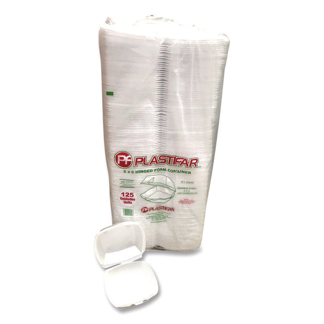 Foam Hinged Lid Containers, 6 x 6 x 3, White, Foam, 500/Carton