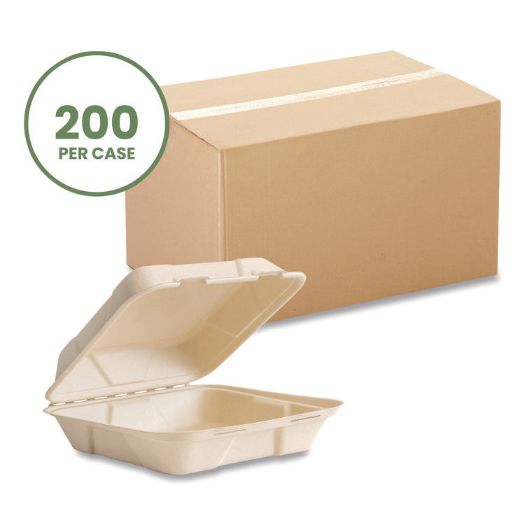 Nourish Molded Fiber Takeout Containers, Compostable, 9 x 9 x 3, White, Sugarcane, 200/Carton
