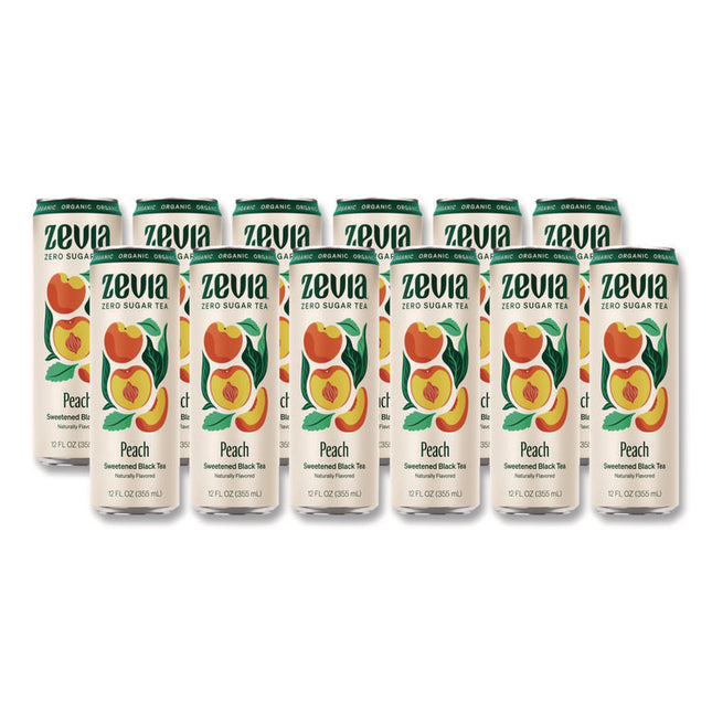 Zero Sugar Naturally Sweetened Black Tea, Peach Black Tea, 12 oz Can, 12/Carton
