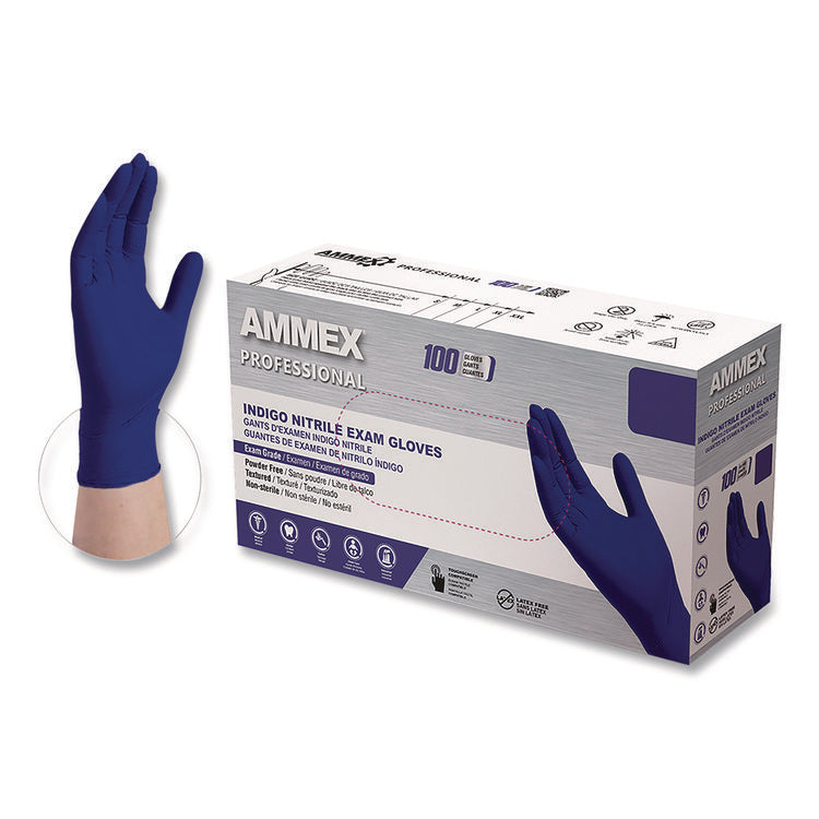 Nitrile Exam Gloves, Powder-Free, Small, Indigo, 100/Box
