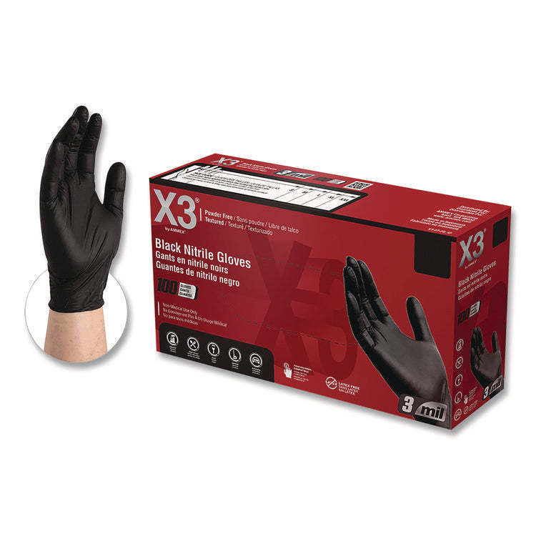 Industrial Nitrile Gloves, 2X-Large, Black, 100/Box