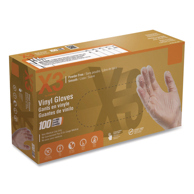 Industrial Vinyl Gloves, Small, Clear, 100/Box
