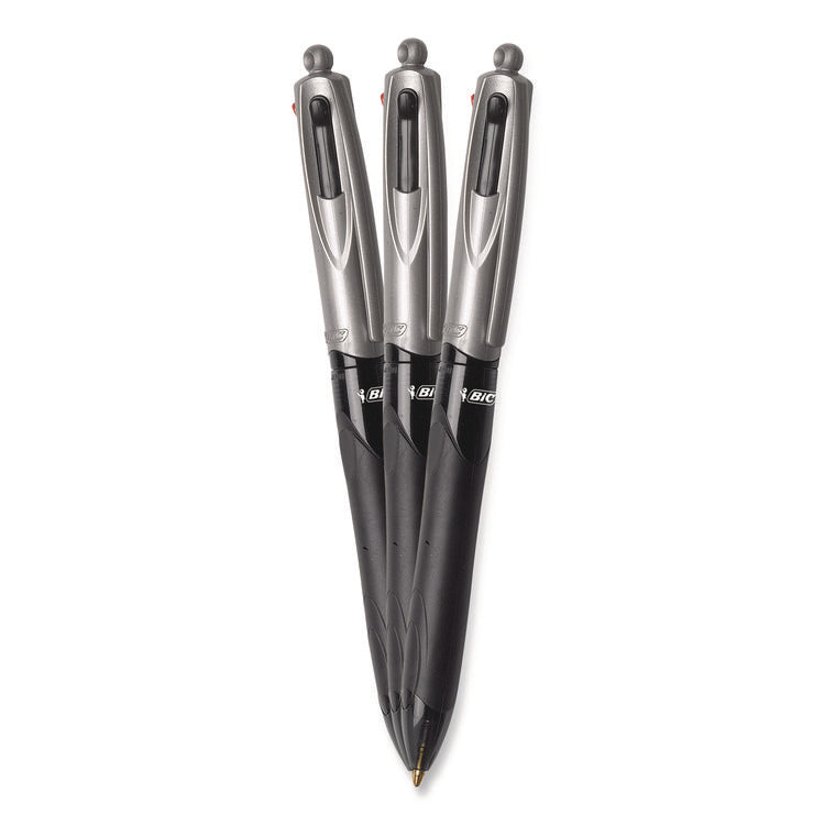 4-Color Pro Grip Multi-Color Ballpoint Pen, Retractable, Medium 1 mm, Black/Blue/Green/Red Ink, Black/Gray Barrel, Dozen