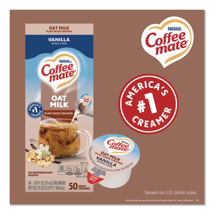 Plant-Based Oat Milk Liquid Creamers, Natural Vanilla, 0.38 oz Mini Cups, 50/Box
