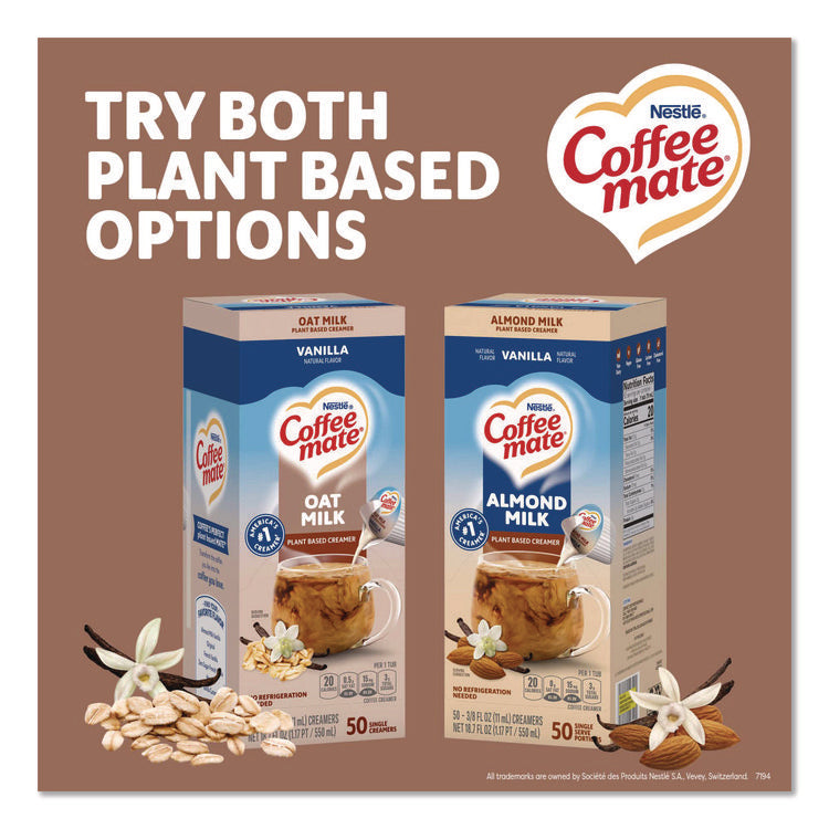 Plant-Based Oat Milk Liquid Creamers, Natural Vanilla, 0.38 oz Mini Cups, 50/Box