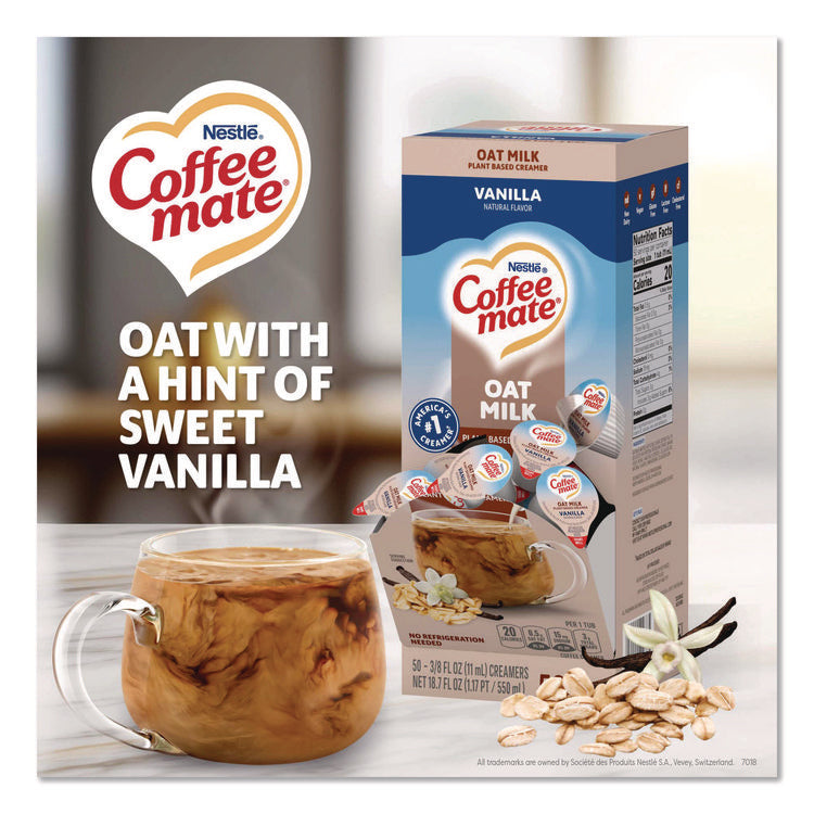 Plant-Based Oat Milk Liquid Creamers, Natural Vanilla, 0.38 oz Mini Cups, 50/Box, 4 Boxes/Carton