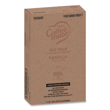 Plant-Based Oat Milk Liquid Creamers, Natural Vanilla, 0.38 oz Mini Cups, 50/Box, 4 Boxes/Carton