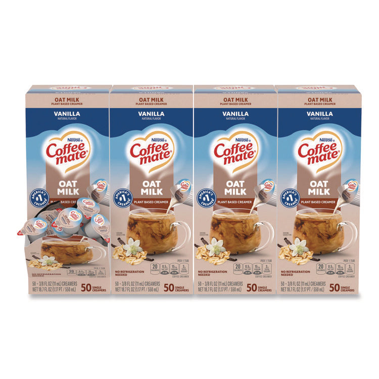 Plant-Based Oat Milk Liquid Creamers, Natural Vanilla, 0.38 oz Mini Cups, 50/Box, 4 Boxes/Carton