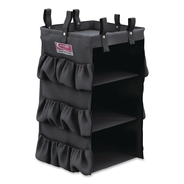 3-Sided Hanging Bag with Shelves for Suncast Commercial HKC1000/HKC2000 Housekeeping Carts, 25.4 gal, 15.7 x 12.4 x 30, Black