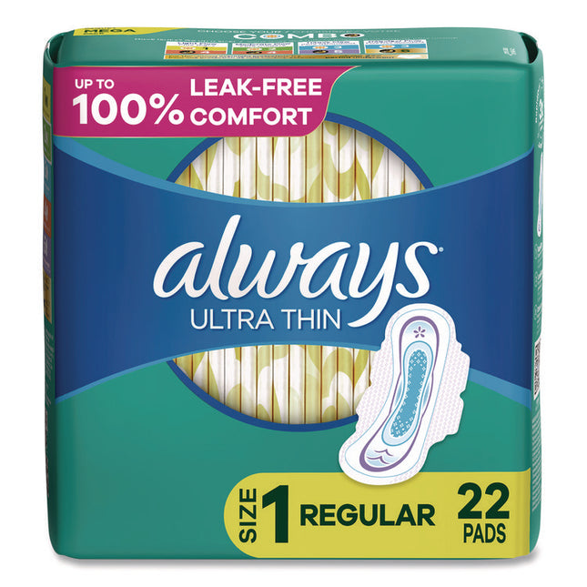 Ultra Thin Pads with Wings, Size 1, Regular Absorbency, 22 Pads/Pack, 12 Packs/Carton