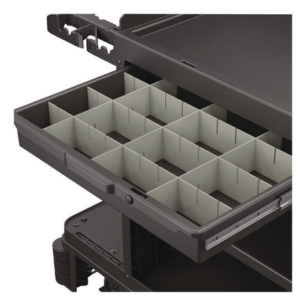 Lockable Slide Drawer with Dividers for Suncast Commercial Full-Size Housekeeping Carts HKC1000/HKC2000, Plastic, Black