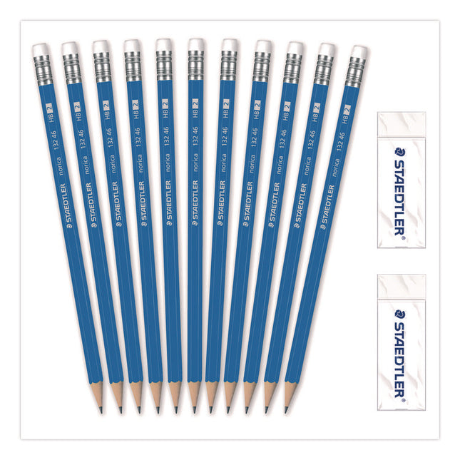 Pre-Sharpened Wooden Pencils with (20) Block Erasers, HB #2 Black Lead, Blue Barrel, 250/Pack