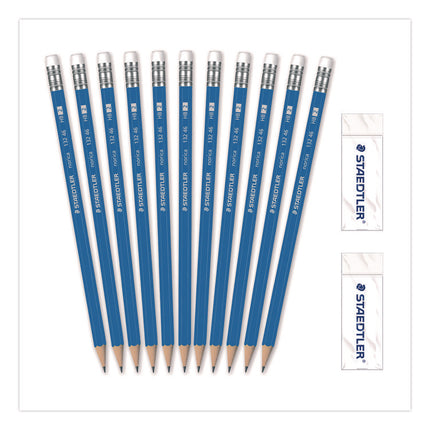 Pre-Sharpened Wooden Pencils with (40) Block Erasers, HB #2 Black Lead, Blue Barrel, 500/Pack