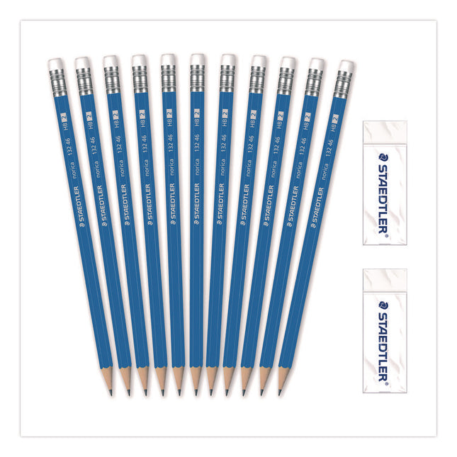 Pre-Sharpened Wooden Pencils with (40) Block Erasers, HB #2 Black Lead, Blue Barrel, 500/Pack