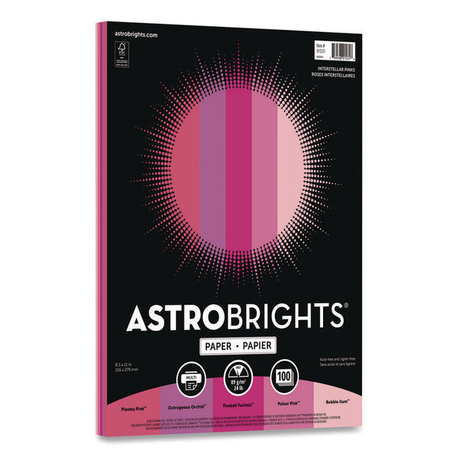 Color Paper - "Interstellar Pinks" Assortment, 24 lb Bond Weight, 8.5 x 11, Assorted Pink Colors, 100/Pack