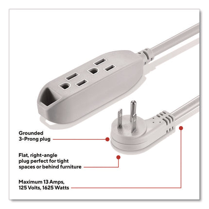 TECH 25 ft Extension Cord, 25 ft, 13 A, Gray, 2/Pack