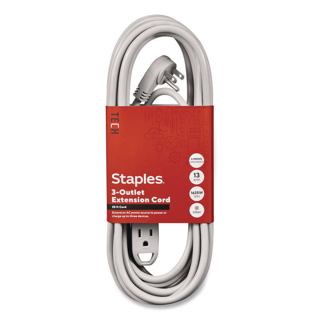 TECH 25 ft Extension Cord, 25 ft, 13 A, Gray, 2/Pack