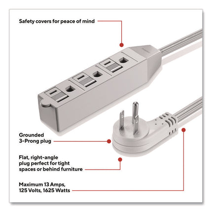 TECH 15 ft Extension Cord, 15 ft, 13 A, Gray, 2/Pack
