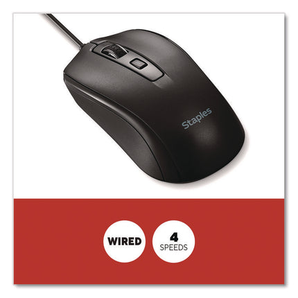 TECH Ambidextrous Optical Wired Mouse, USB 2.0, Left/Right Hand Use, Black